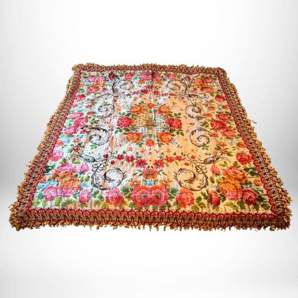 Other - Vintage Unused Multi-Use Floral Velvet Table Cloth, Tapestry Made in Italy 1970s